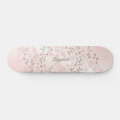 Cherry Blossom Apricot Vintage florale Monogramm Skateboard (Horizontal)