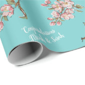 Cherry Blossom Aquamarin Retro Vintag Baby Dusche Geschenkpapier (Rolleneckpunkt)