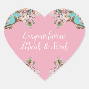 Cherry Blossom Aquamarin Retro Vintag Baby Dusche Herz-Aufkleber