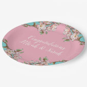 Cherry Blossom Aquamarin Retro Vintag Baby Dusche Pappteller (Schrägansicht)