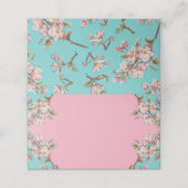 Cherry Blossom Aquamarin Retro Vintag Baby Dusche Platzkarte (Außenseite Aufgefaltet)
