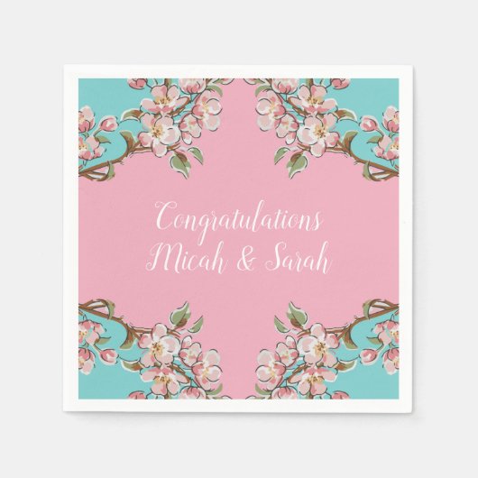 Cherry Blossom Aquamarin Retro Vintag Baby Dusche Serviette (Vorderseite)