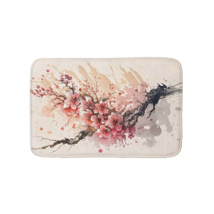 Cherry Blossom Aquarellfarben Blume Rosa Rote Blüt Badematte