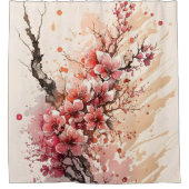 Cherry Blossom Aquarellfarben Blume Rosa Rote Blüt Duschvorhang (Vorderseite)