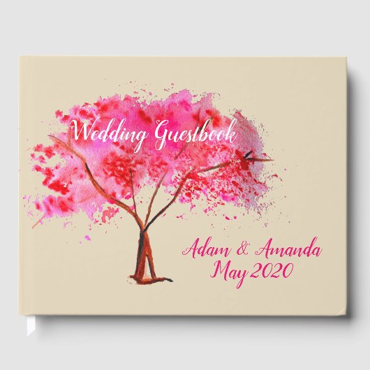 Cherry Blossom Aquarellkunst Hochzeit Gästebuch (Vorderseite)
