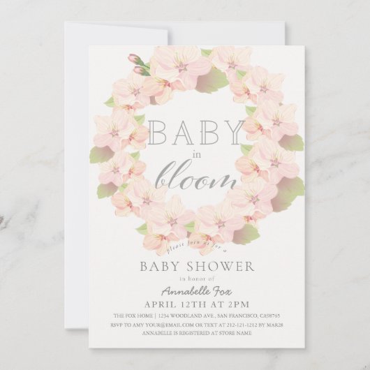 Cherry Blossom Baby in Bloom Girl Baby Dusche Einladung (Vorderseite)
