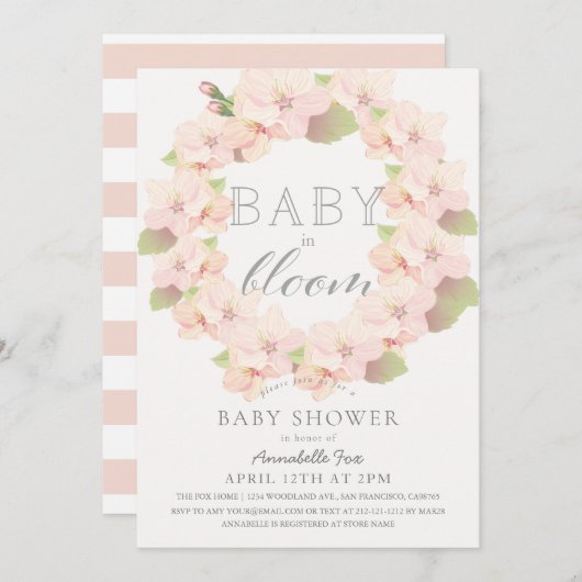 Cherry Blossom Baby in Bloom Girl Baby Dusche Einladung (Vorne/Hinten)