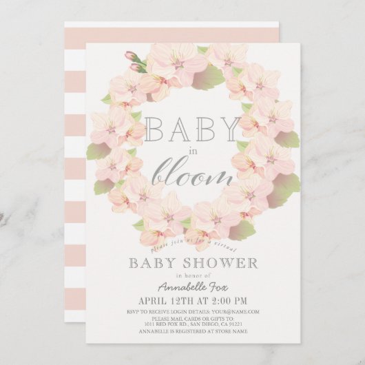 Cherry Blossom Baby in Bloom Virtual Baby Dusche Einladung (Vorne/Hinten)