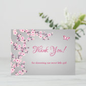 Cherry Blossom Babydusche | Foto Dankeschön Karte (Stehend Vorderseite)