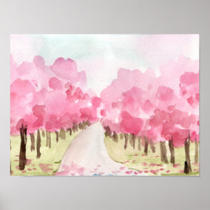 Cherry-Blossom-Bäume auf beiden Seiten Poster