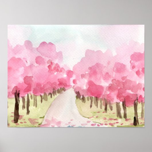 Cherry-Blossom-Bäume auf beiden Seiten Poster (Vorne)