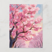Cherry Blossom Bäume Rosa Blumenmalerei Postkarte (Vorderseite)