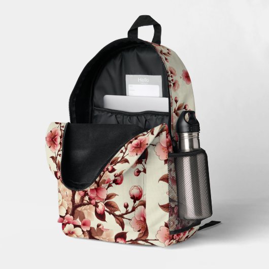 Cherry Blossom Bedruckter Rucksack (Rückseitige Ecke links (Offen) )