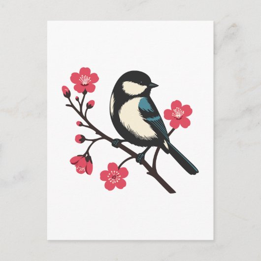 Cherry Blossom Bird - Frühlingsdienlichkeit Kunst Postkarte (Vorderseite)