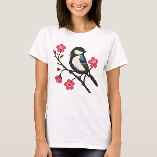 Cherry Blossom Bird - Frühlingsdienlichkeit Kunst T-Shirt (Vorderseite)