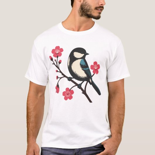 Cherry Blossom Bird - Frühlingsdienlichkeit Kunst T-Shirt (Vorderseite)