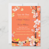 Cherry Blossom Bird Orange Wedding Save the Date (Vorderseite)
