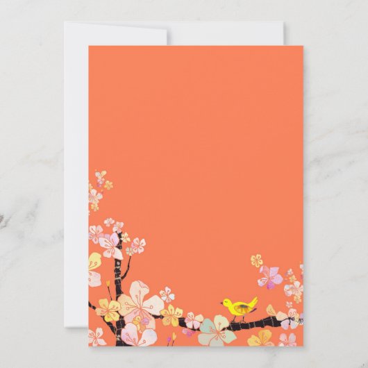 Cherry Blossom Bird Orange Wedding Save the Date (Rückseite)