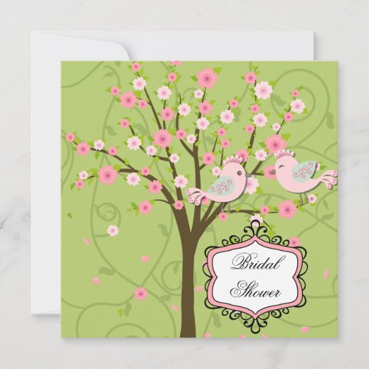Cherry Blossom Birds Bridal Dusche Einladung (Vorderseite)
