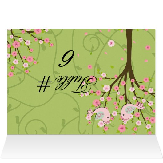Cherry Blossom Birds Gestellte Tischnummer Karten (Innenansicht Horizontal (Oben))