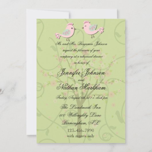 Cherry Blossom Birds Probe Abendessen Einladung (Rückseite)