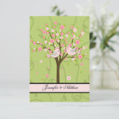 Cherry Blossom Birds RSVP Card Karte (Stehend Vorderseite)
