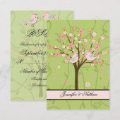 Cherry Blossom Birds RSVP Card Karte (Vorne/Hinten)