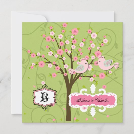 Cherry Blossom Birds Square Einladung zur Hochzeit (Vorderseite)