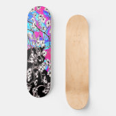 Cherry Blossom Black Cat Abstrakter Himmel Blau Bl Skateboard (Vorderseite)