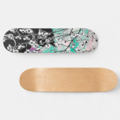 Cherry Blossom Black Cat Floral Green Pink Sky Skateboard (Horizontal)