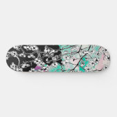 Cherry Blossom Black Cat Floral Green Pink Sky Skateboard (Horizontal)