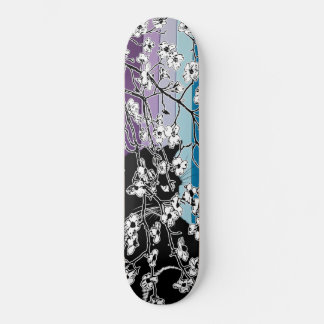 Cherry Blossom Black Cat Floral Stripes Lila Skateboard