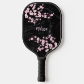 Cherry Blossom Black Marble Monogram Pickleball Schläger (Rückseite)