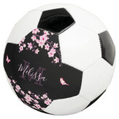 Cherry Blossom Black Pink Ihr Name Monogram Fußball (Dreiviertel)