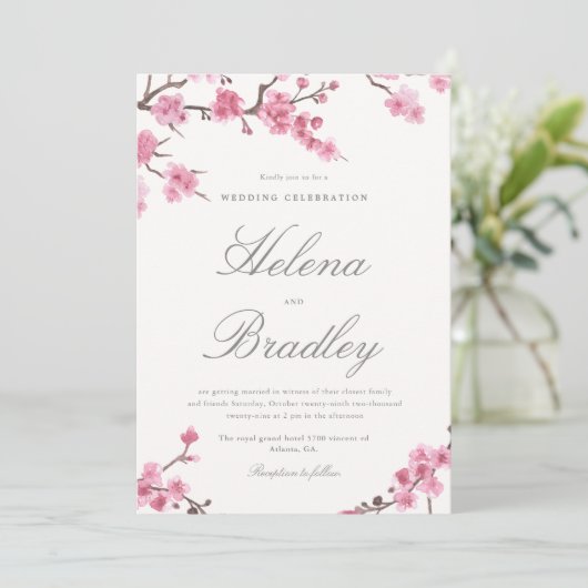 Cherry Blossom Bloom | Einladung zur Hochzeit in R (Stehend Vorderseite)