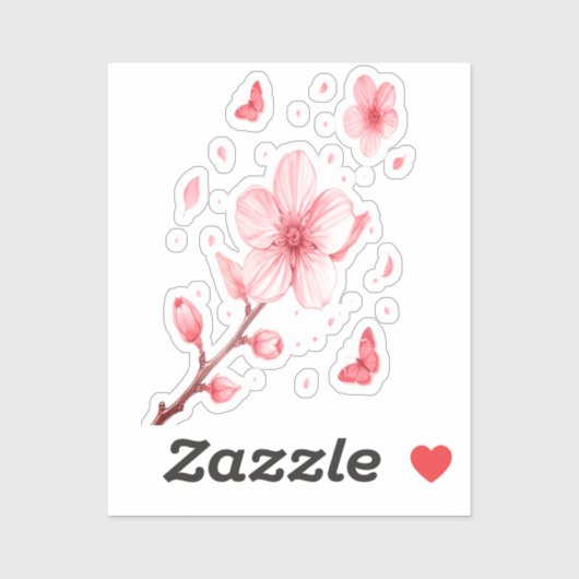 Cherry Blossom Bloom Vinyl Sticker – Soft Pink (Blatt)