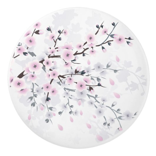 Cherry Blossom Bloral Pastel Dusty Pink Keramikknauf (Vorderseite)