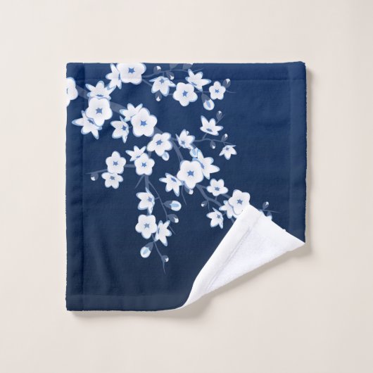 Cherry Blossom Blue White Badhandtuch Set (Waschlappen)