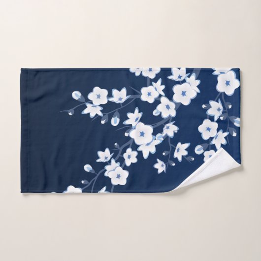 Cherry Blossom Blue White Badhandtuch Set (Handtuch)
