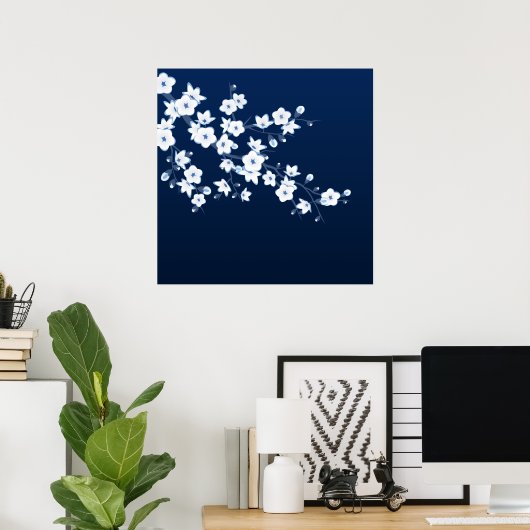Cherry Blossom Blue White Poster (Heimbüro)
