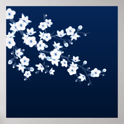 Cherry Blossom Blue White Poster (Vorne)