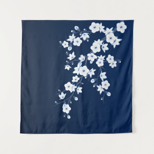 Cherry Blossom Blue White Wandteppich (Vorderseite (Horizontal))