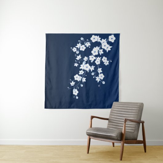 Cherry Blossom Blue White Wandteppich (Beispiel (Horizontal))