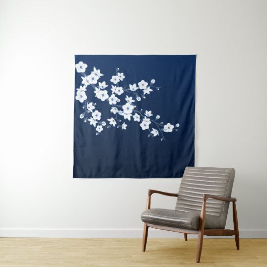 Cherry Blossom Blue White Wandteppich (Beispiel)