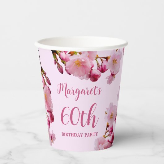 Cherry Blossom Blume Branches Pink 60. Geburtstag Pappbecher (Vorderseite)