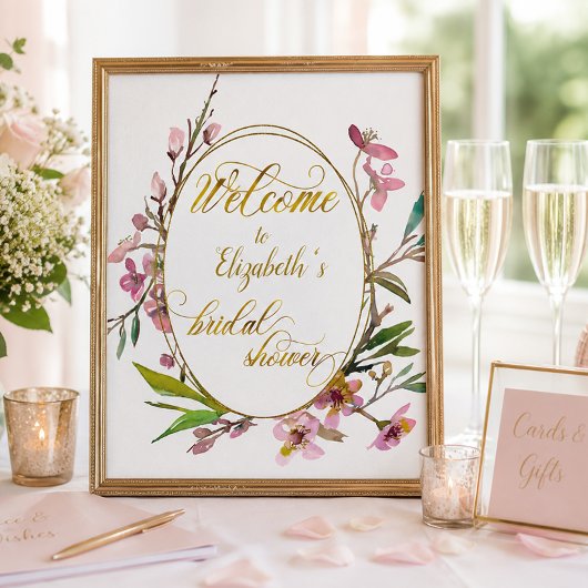 Cherry Blossom Blume Gold Frame Brautparty Poster