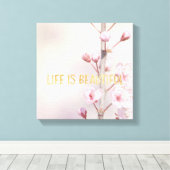 Cherry Blossom Blume mit Zitat Leinwanddruck (Insitu (Holzboden))