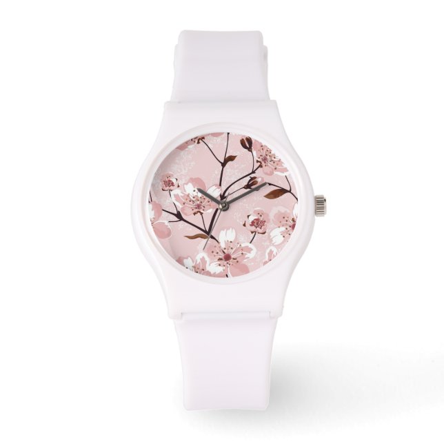 Cherry Blossom Blume Muster Armbanduhr (Vorderseite)