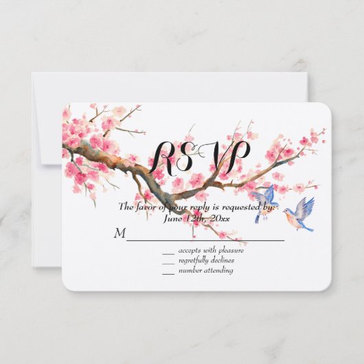 Cherry Blossom Blume und Birds UAWG RSVP Karte (Vorderseite)