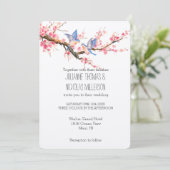 Cherry Blossom Blume und Vögel Hochzeit Einladung (Stehend Vorderseite)